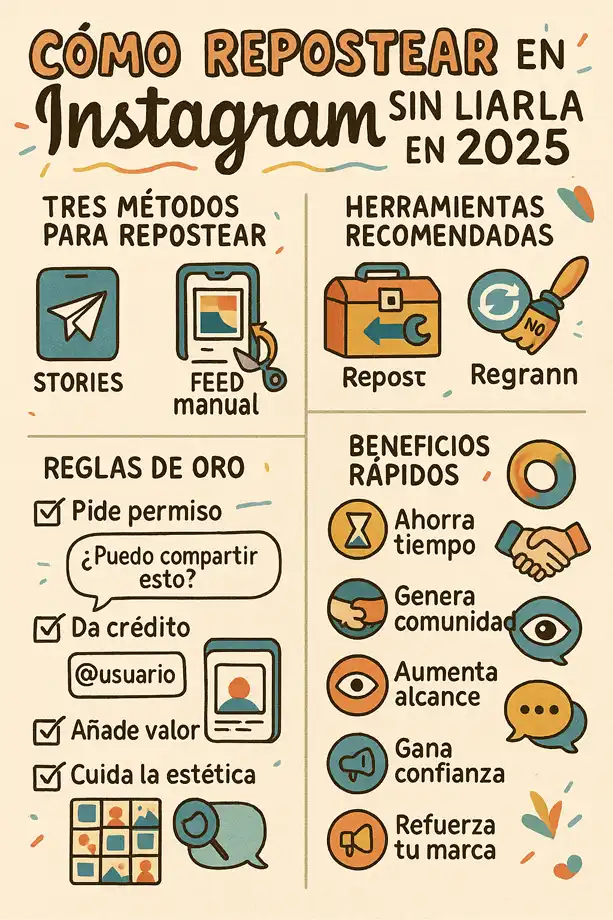 Pasos para repostear en Instagram infografía