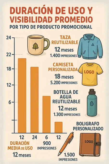 duración promedio de uso de artículos promocionales infografía