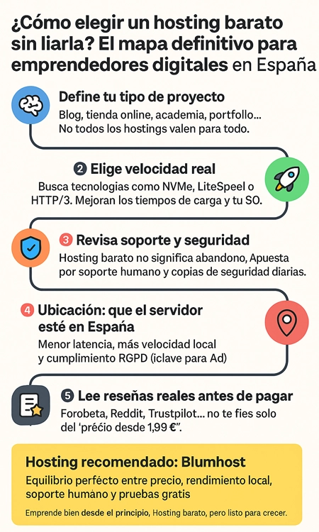 Mejores hostings baratos en España para emprendedores infografía
