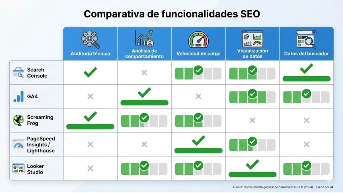 comparativa de funcionalidades SEO infografía
